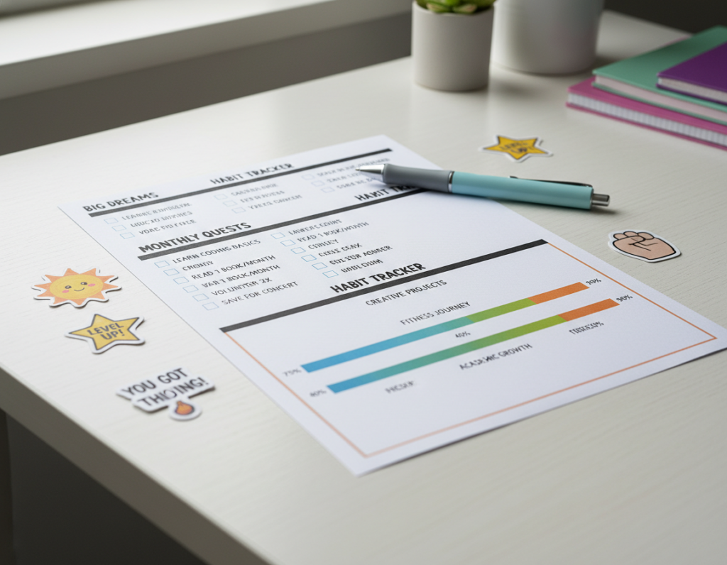 Goal setting checklist and progress tracker for teens