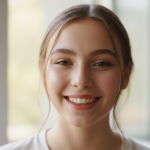 Happy teen girl with clear skin smiling confidently