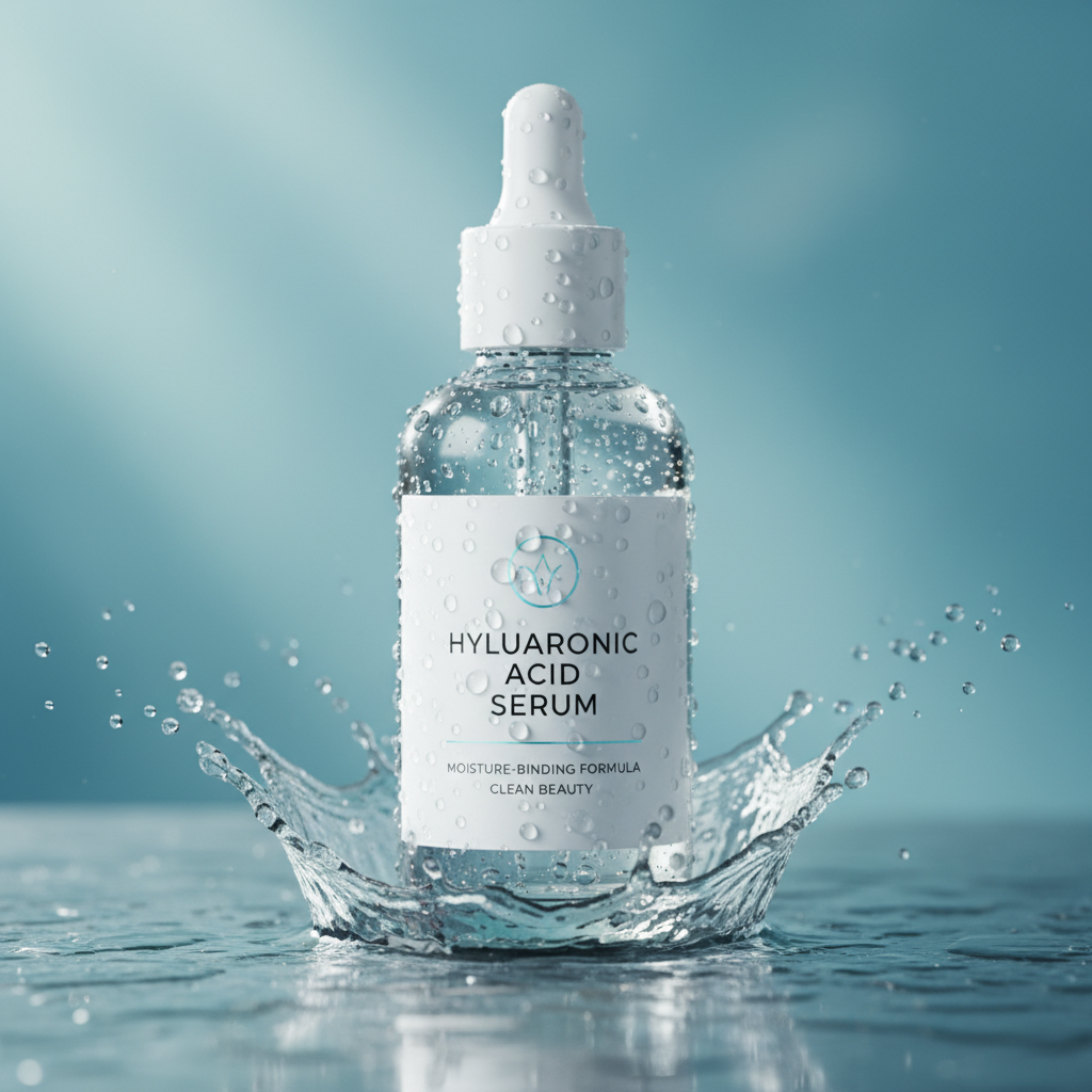 Hyaluronic acid serum with water droplets