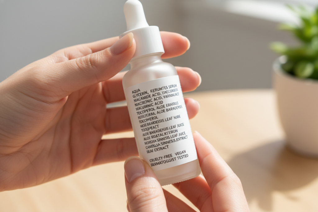 Person reading skincare product labels learning how to get clear skin fast