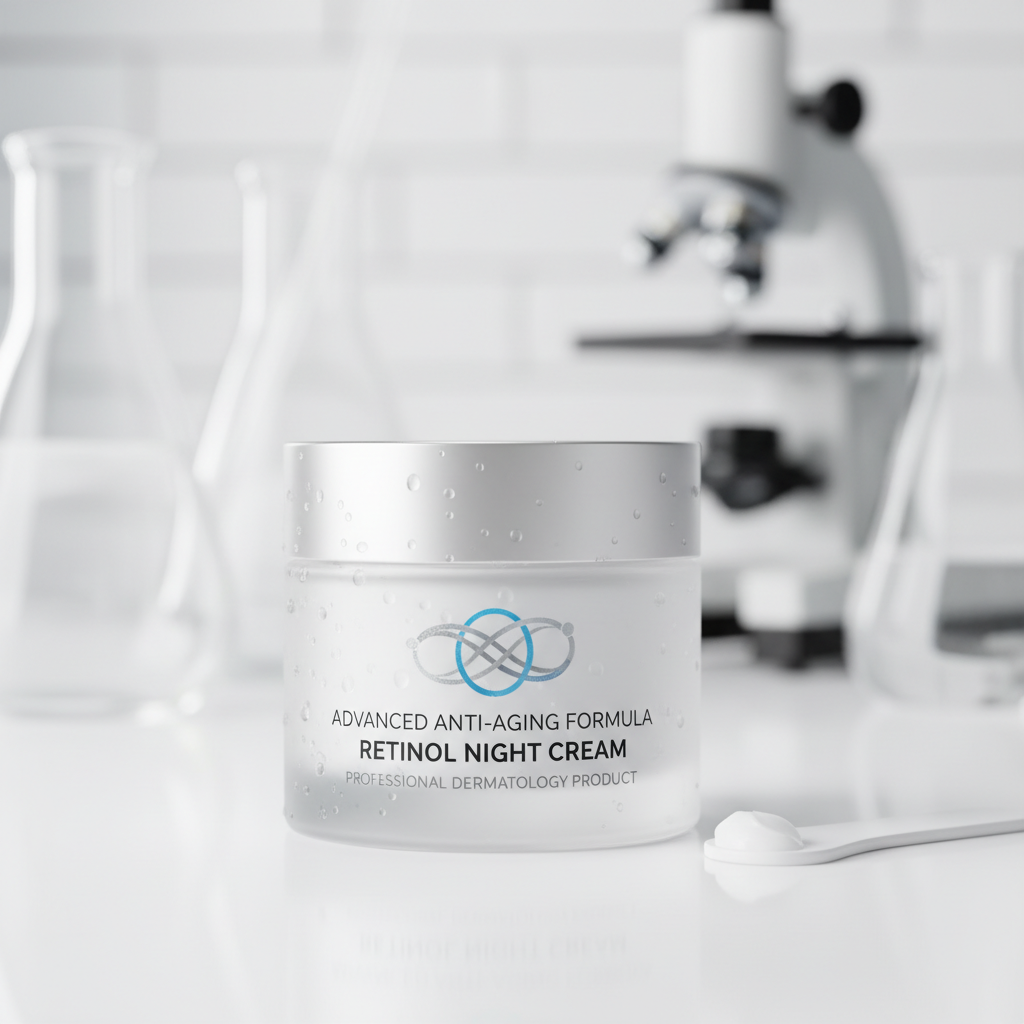 Retinol cream with scientific formula background