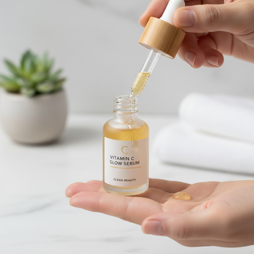 Serum drops being applied to face for treatment