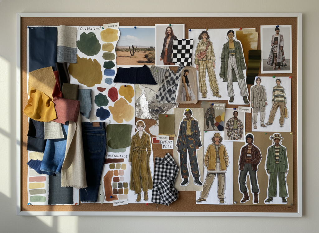 Style inspiration mood board with diverse fashion elements