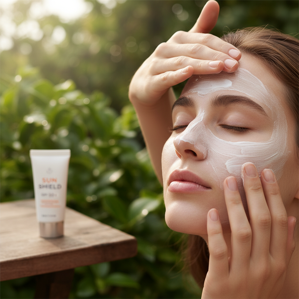 Sunscreen and moisturizer being applied for skin protection