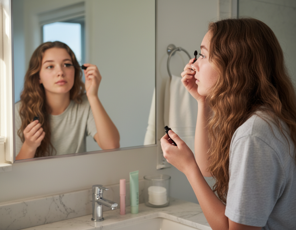 Teen applying natural everyday makeup