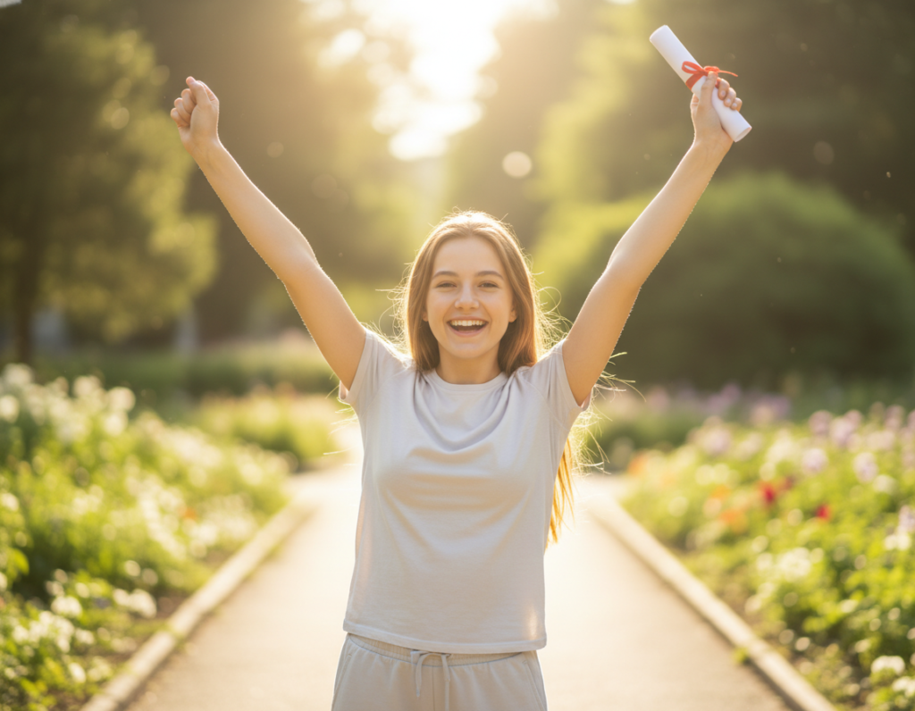 Teen celebrating personal achievement with joy