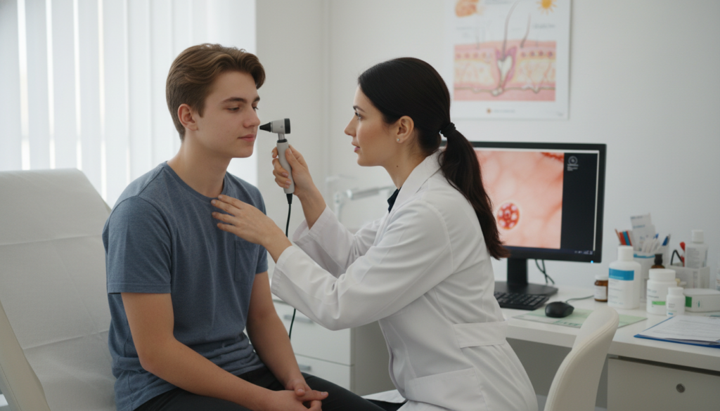 Teen consulting with dermatologist