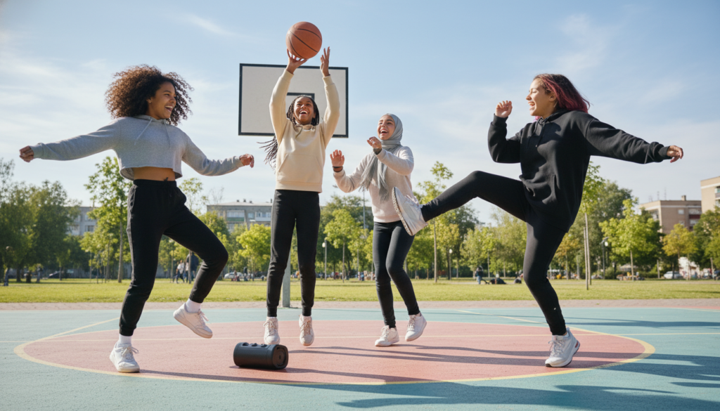 Teen enjoying fun physical activity with friends