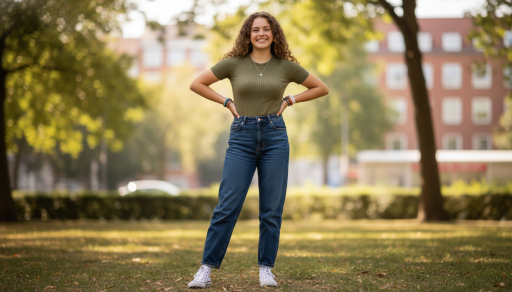 Teen feeling confident in well-fitting outfit