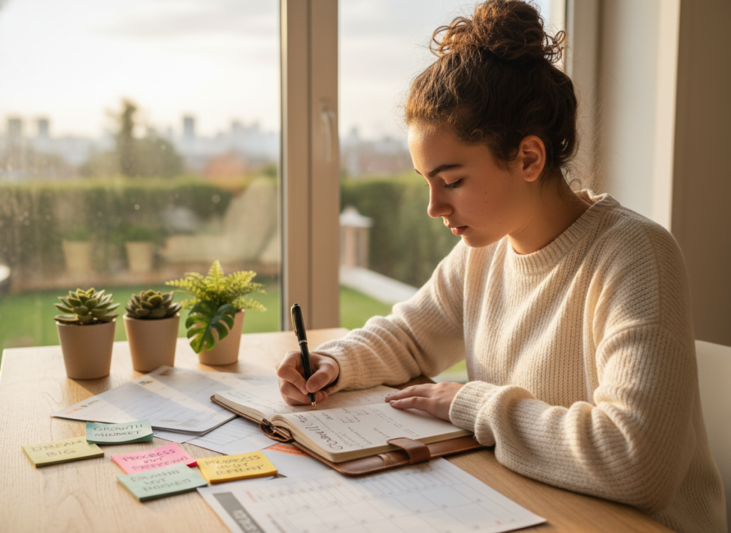Teen girl journaling and planning personal growth goals
