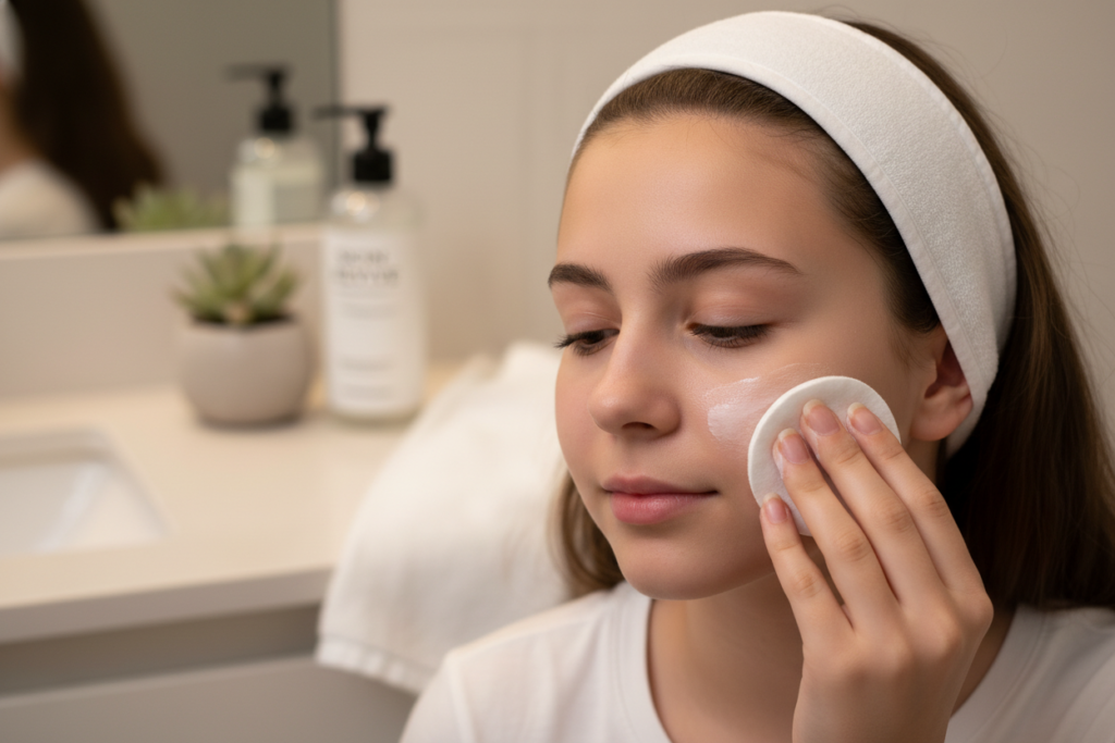 Teen removing makeup properly