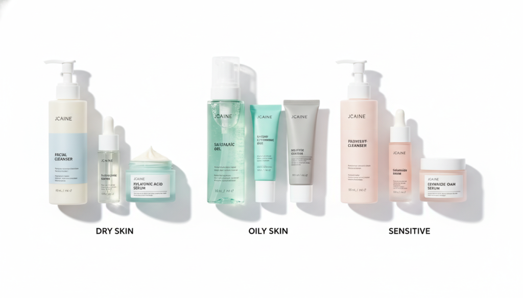 Various skincare products for different skin types