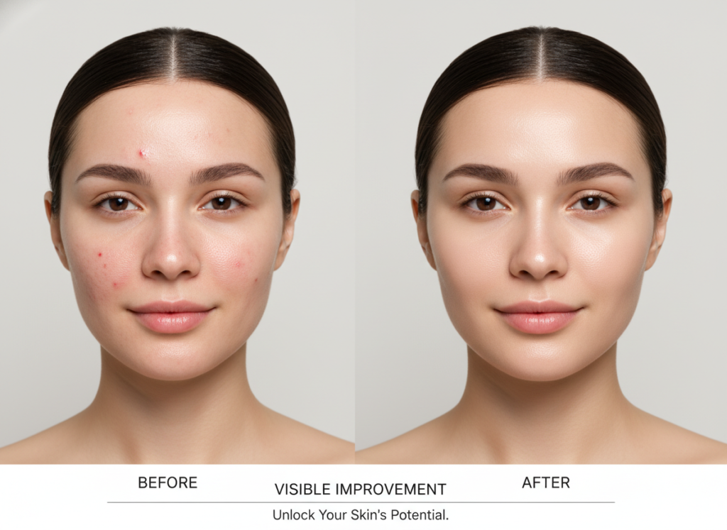 before and after comparison showing clear skin transformation