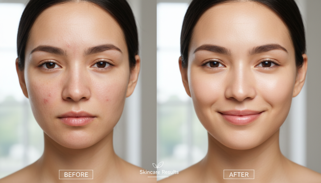 before and after comparison showing clear skin transformation results