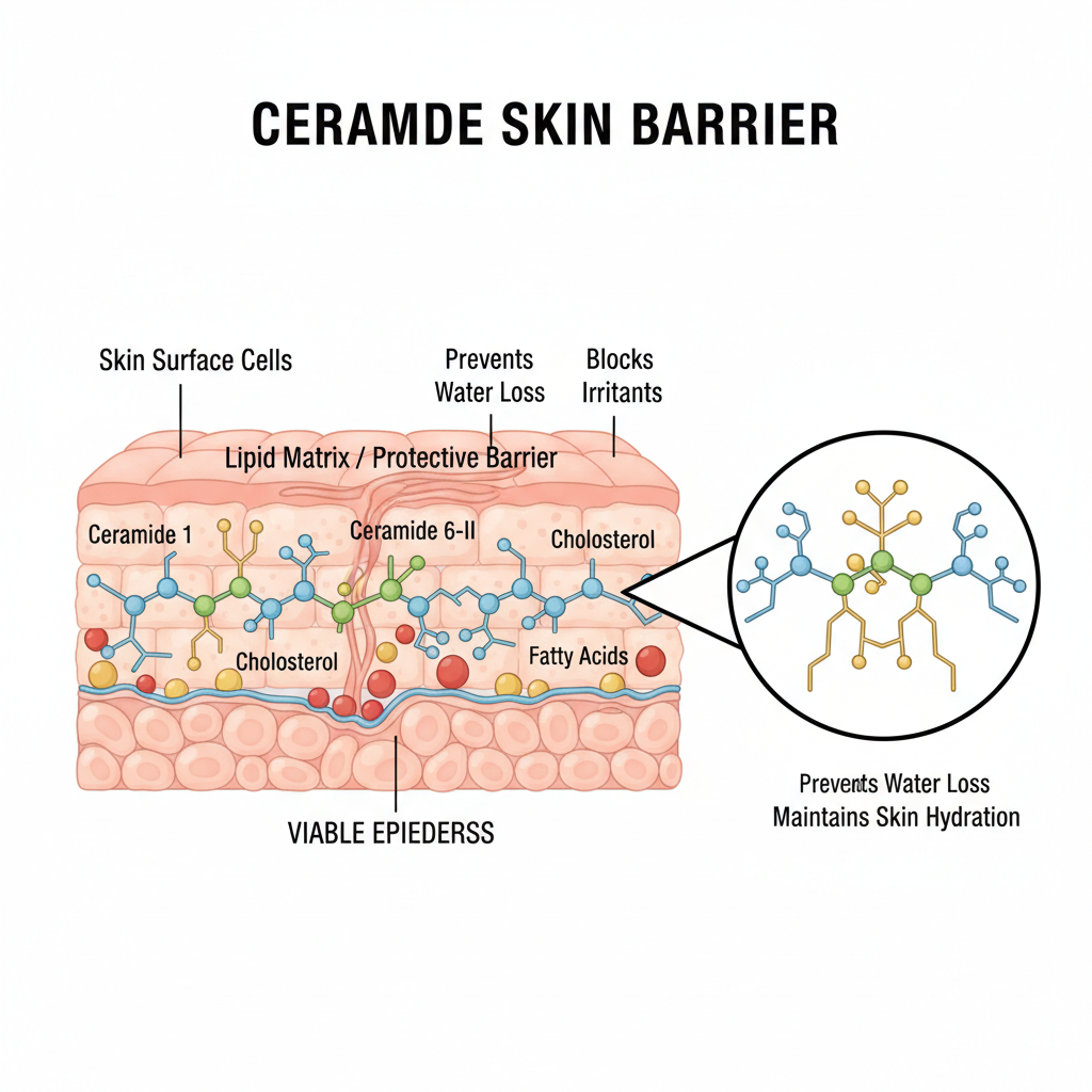 ceramides molecular structure illustration for skin barrier repair in dry skin care routine