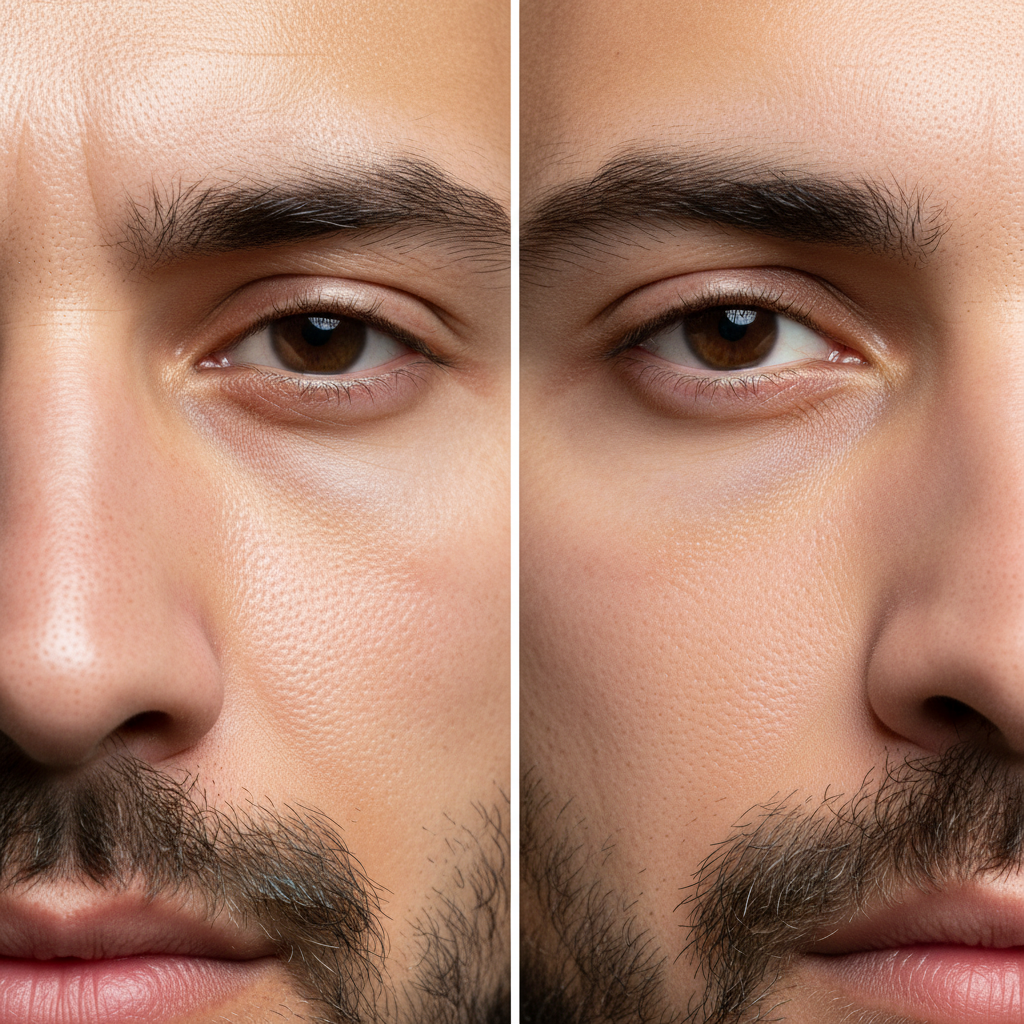 combination skin showing both oily and dry areas on men face