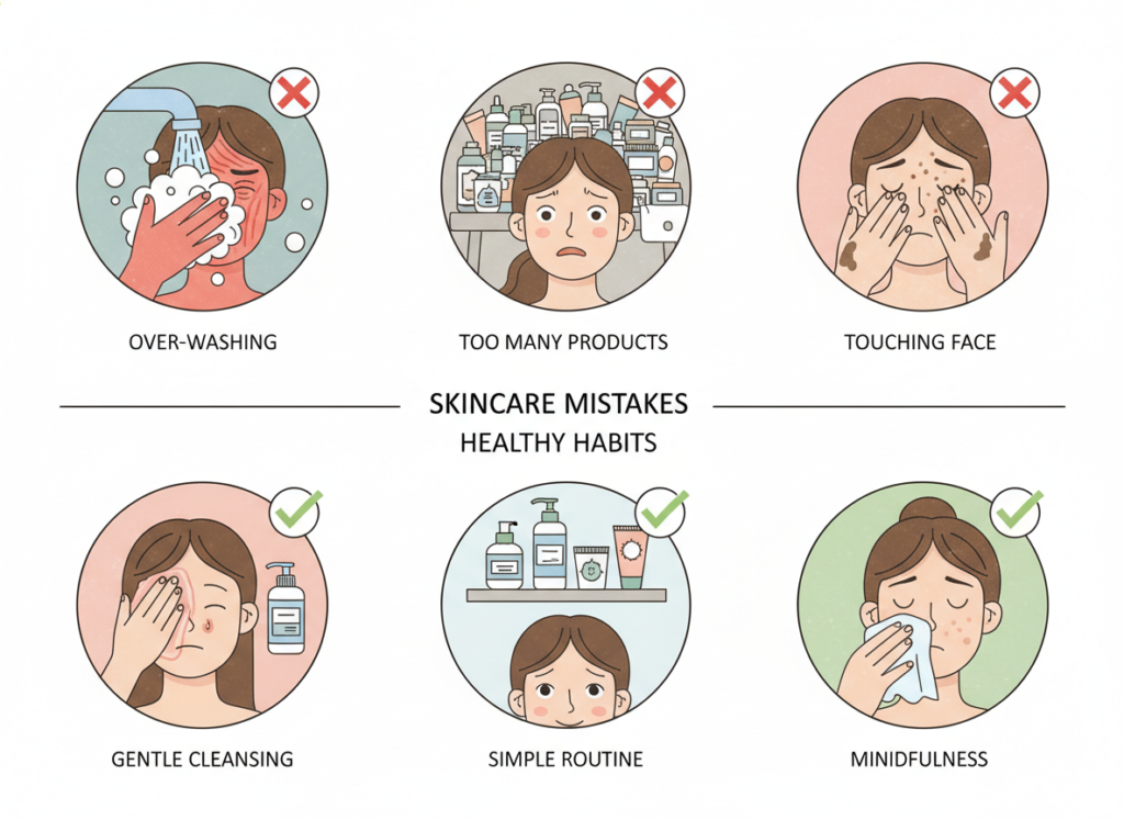 common skincare mistakes illustrated with wrong product usage