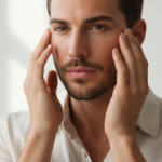 confident man with clear skin men touching face showing healthy complexion