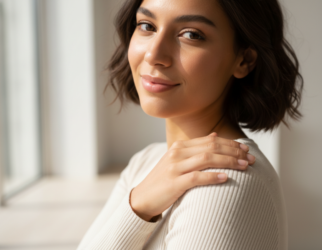 confident person with healthy glowing body skin
