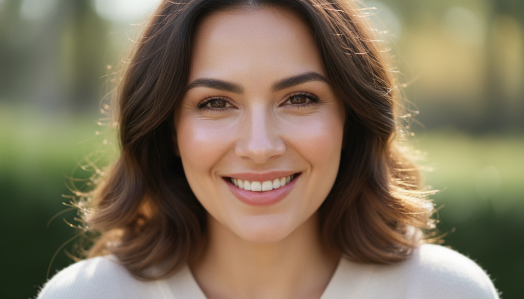 confident woman with clear glowing skin aesthetic