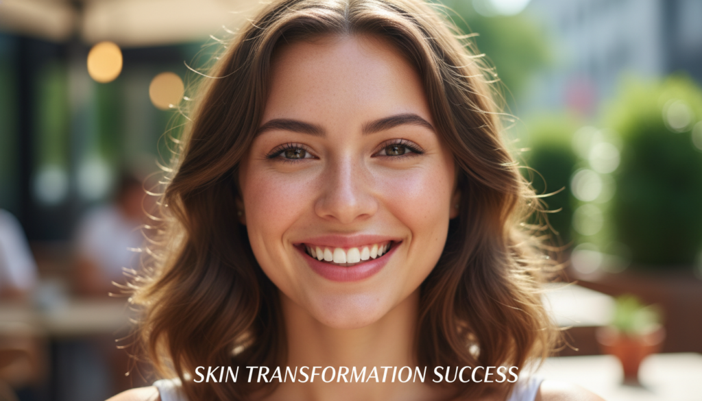 confident woman with clear glowing skin smiling at camera