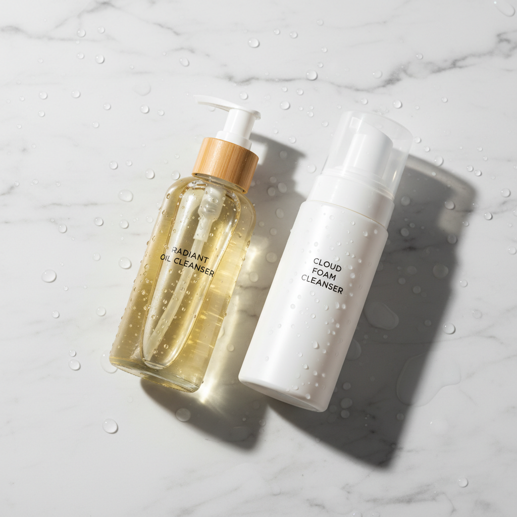 double cleansing products oil cleanser and foam cleanser