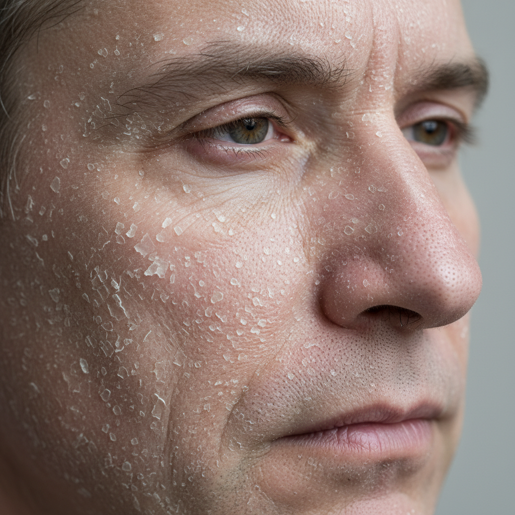 dry skin texture showing flakiness on men face