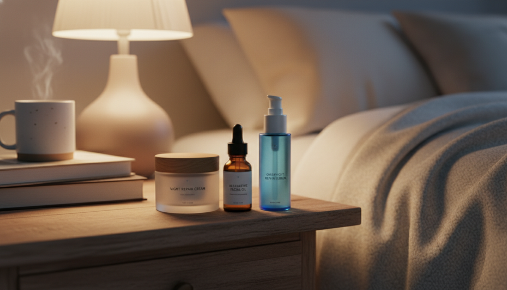 evening skincare routine products for dry skin repair overnight