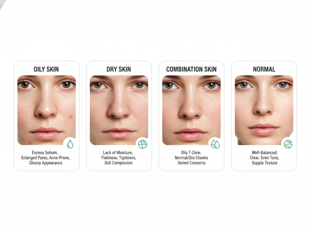four different skin types shown side by side comparison
