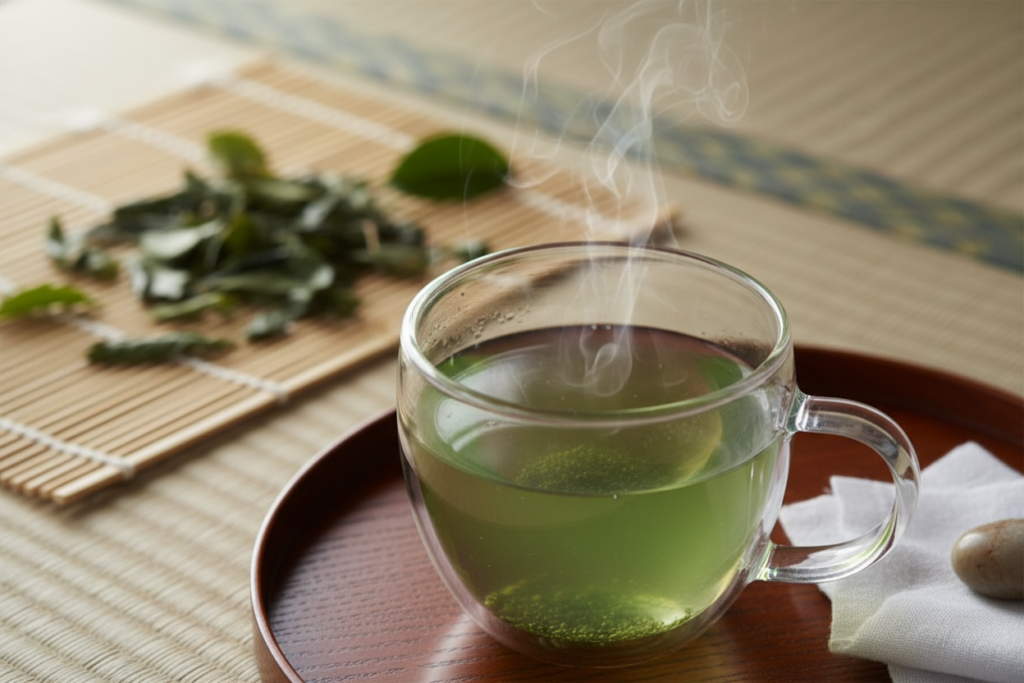 green tea in clear glass cup