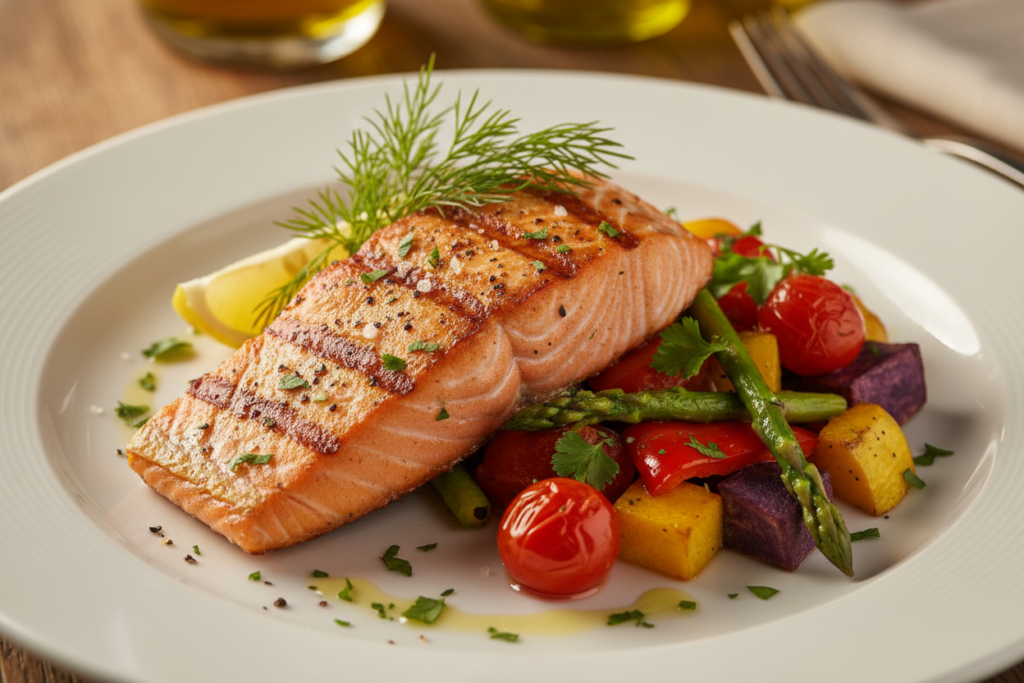 grilled salmon with vegetables for clear skin