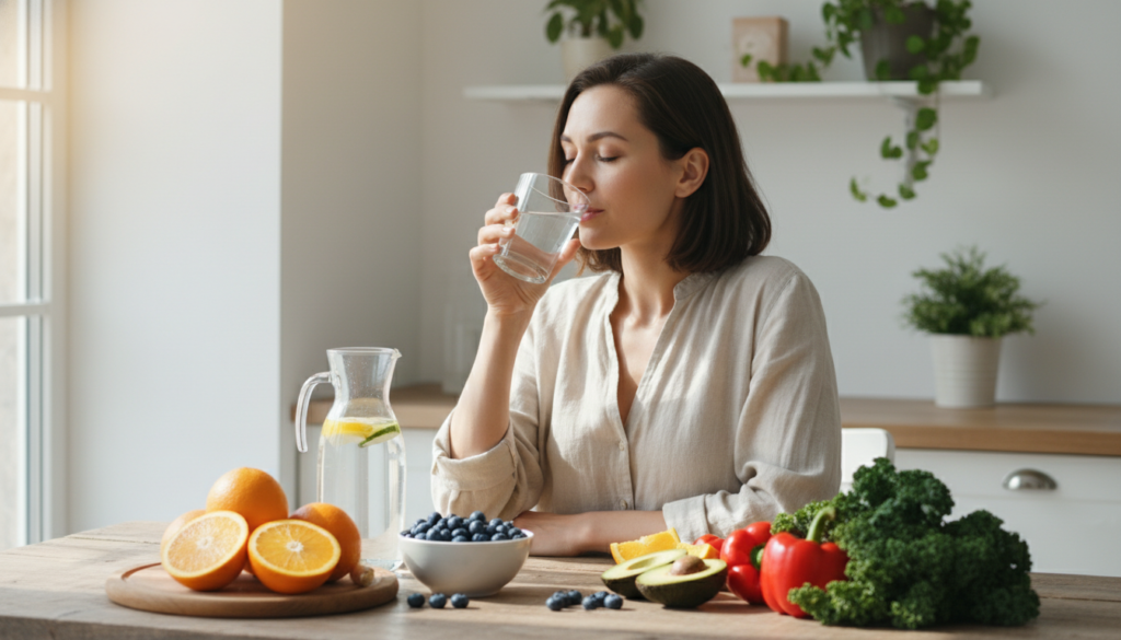 healthy lifestyle habits supporting clear skin aesthetic