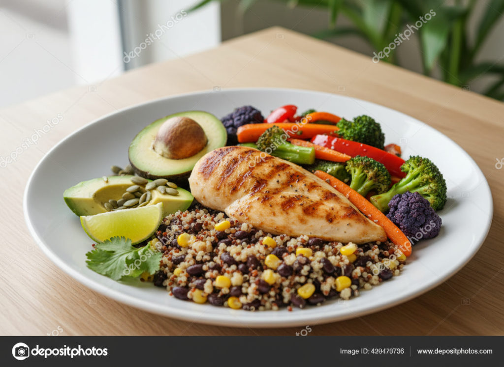 healthy meal with vegetables, protein, and balanced nutrients for men's health