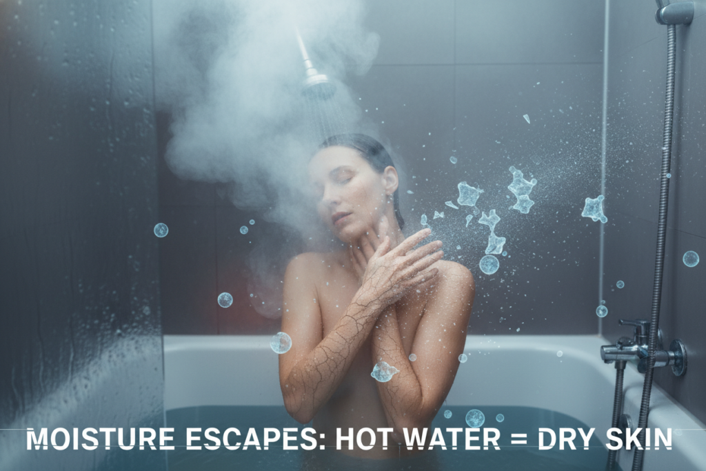 hot water damaging skin natural oils and moisture barrier