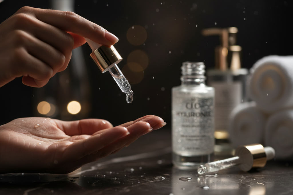 hyaluronic acid serum application at night for deep overnight hydration