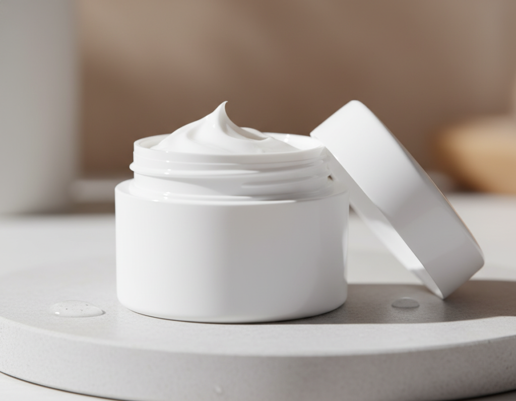 lightweight moisturizer jar with white cream texture