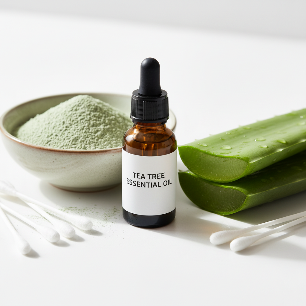 natural acne treatment ingredients tea tree oil and clay mask