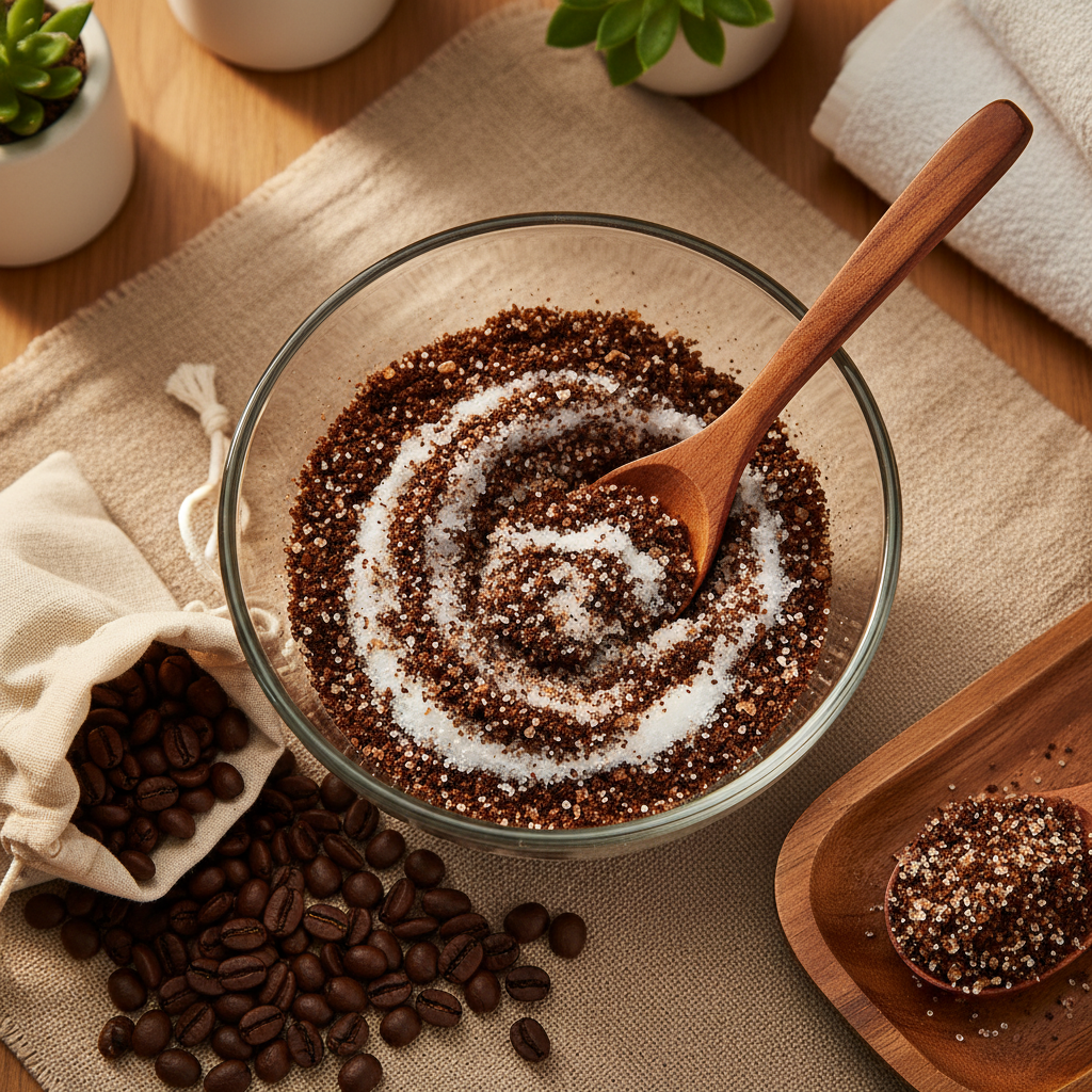 natural exfoliating scrub with coffee grounds