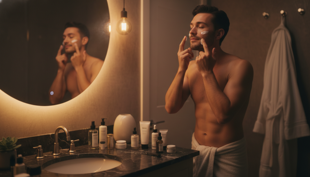 nighttime skincare routine for clear skin men