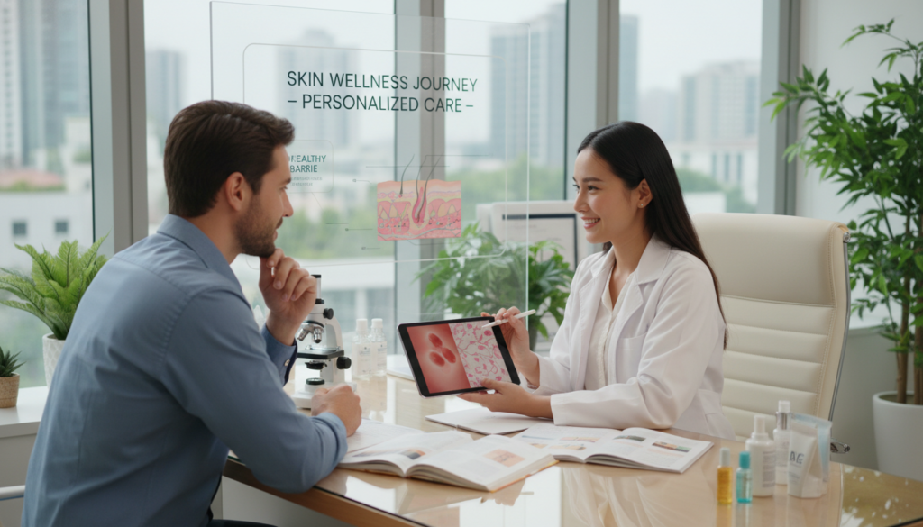 person consulting with dermatologist about skincare routine and products