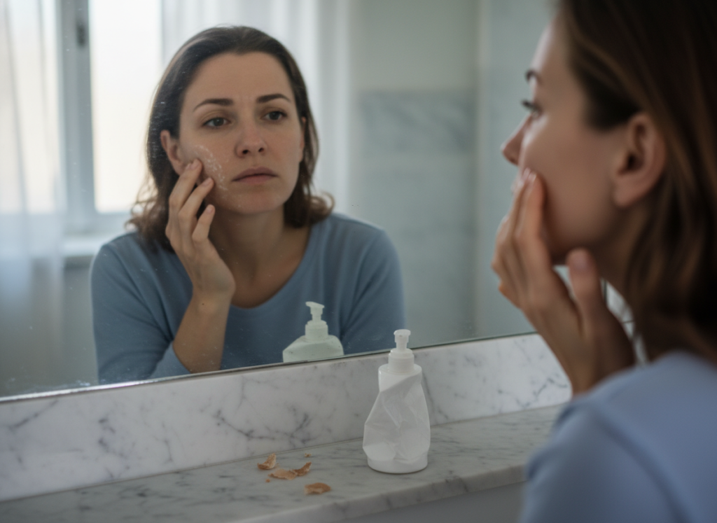 person skipping moisturizer application mistake