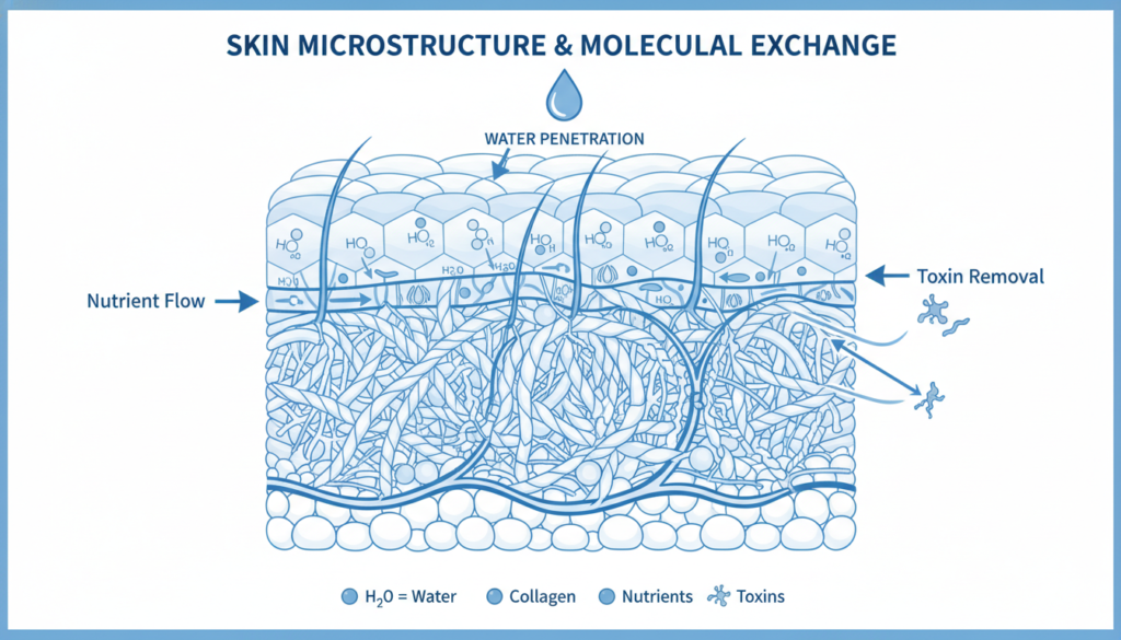 scientific illustration showing hydration effects on skin layers