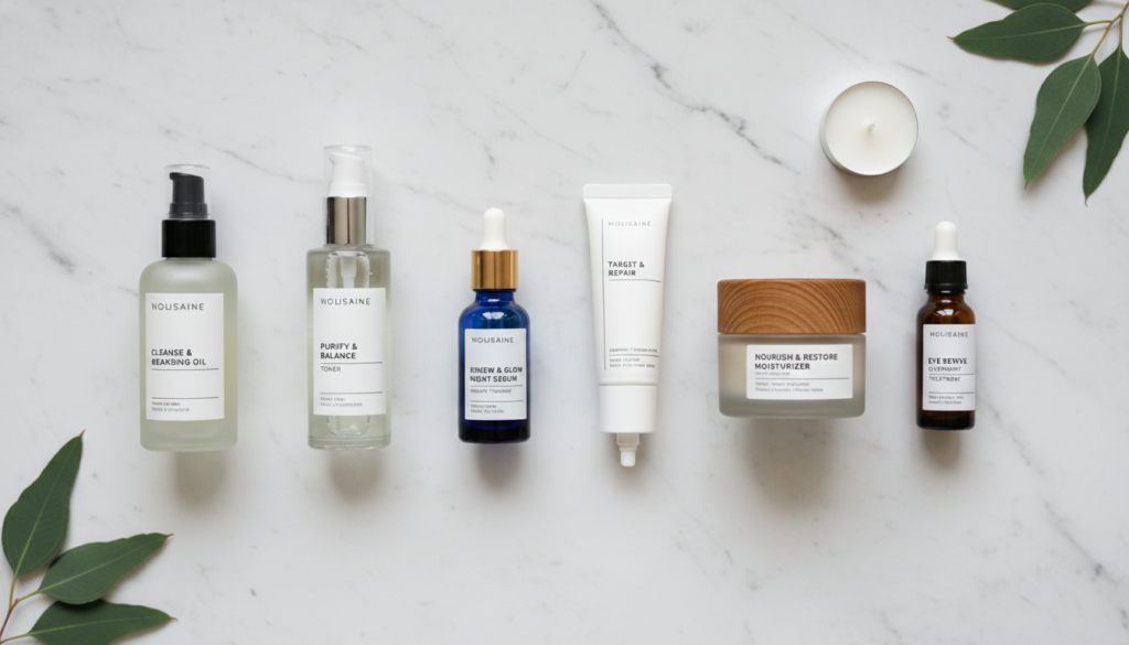 skincare products arranged in order of application