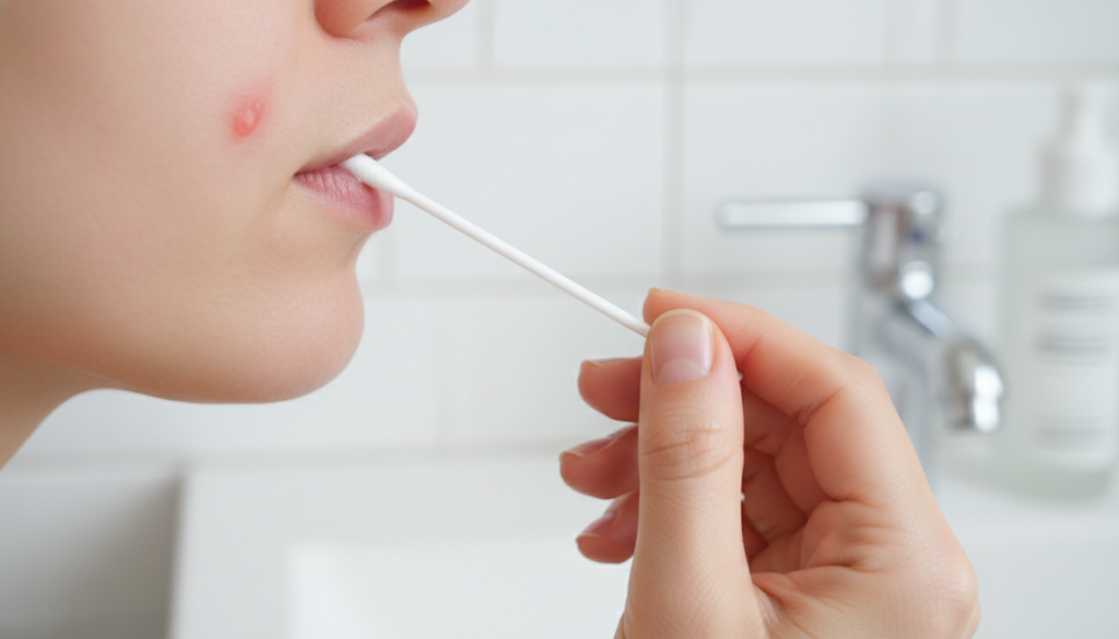 spot treatment being applied to blemish with cotton swab