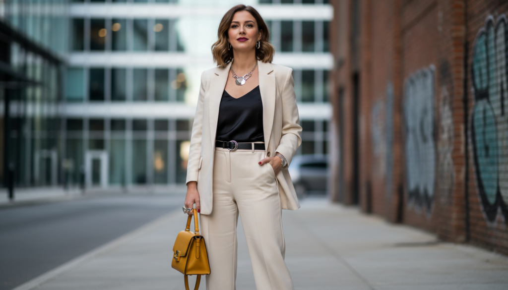 stylish woman in flattering outfit stylish woman in flattering outfit