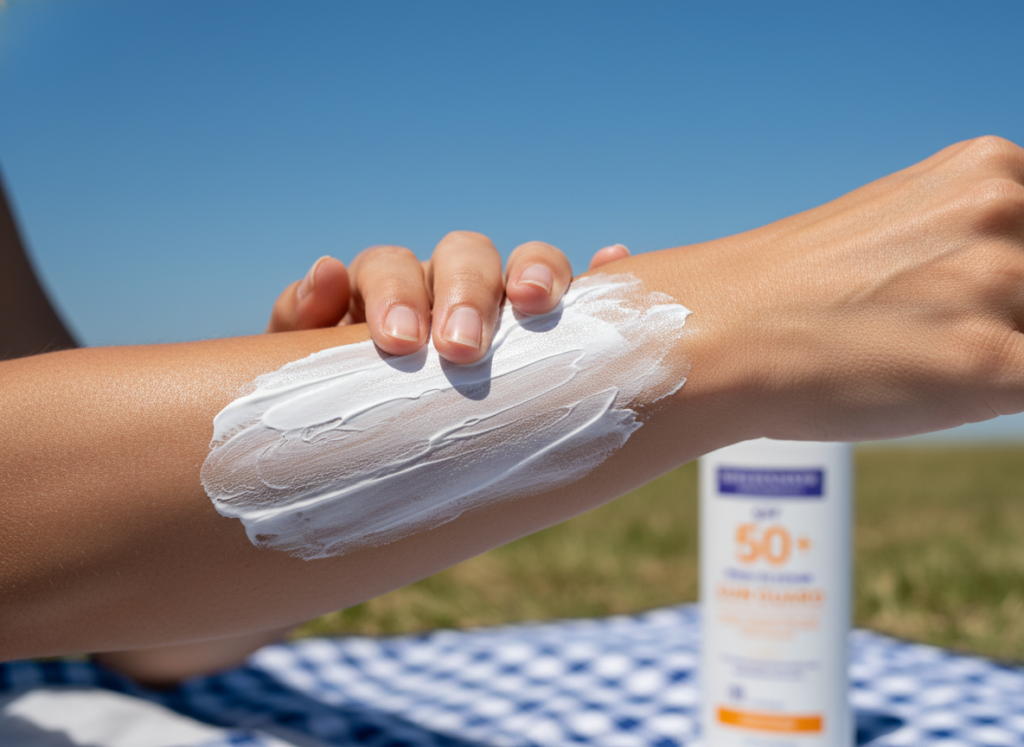 sunscreen application for clear skin and sun protection