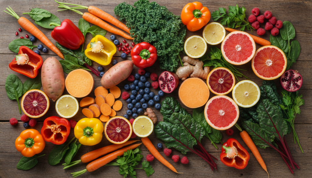 vitamin rich foods arranged for skin health
