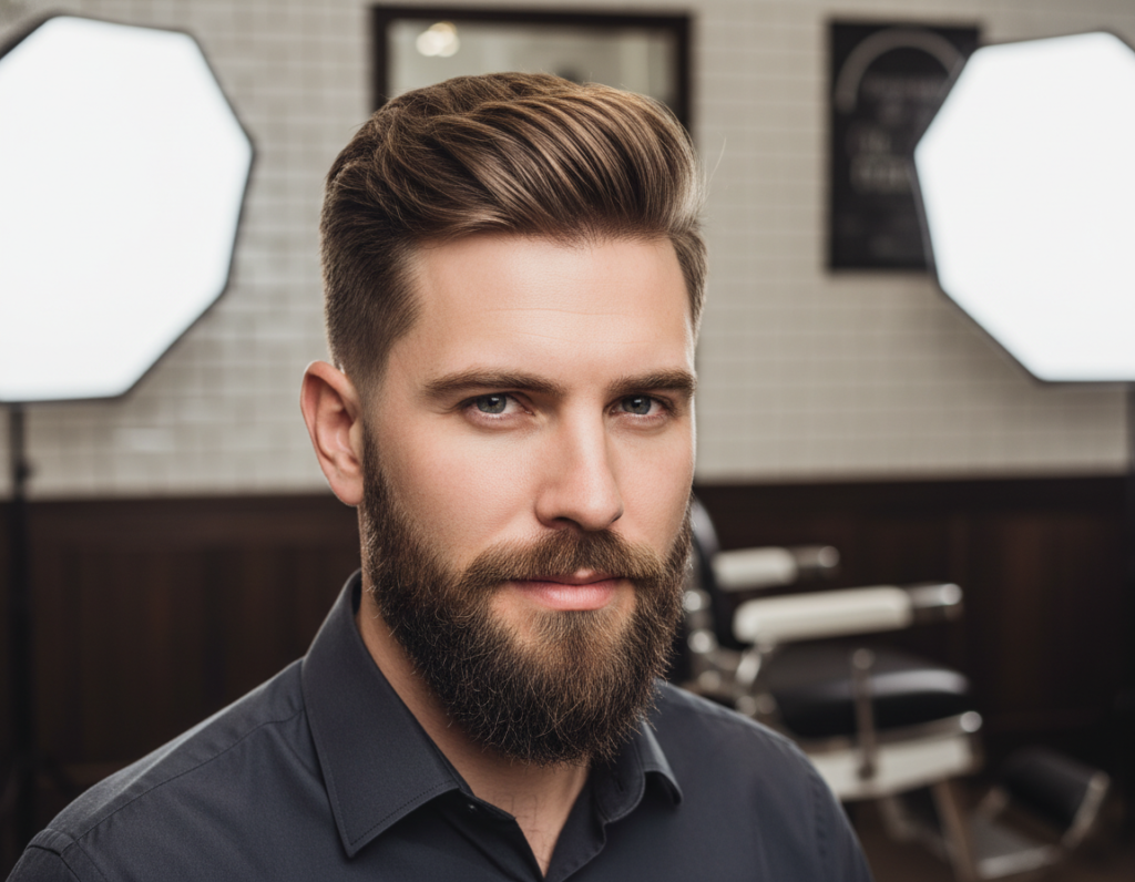 well-groomed man with stylish haircut and maintained facial hair