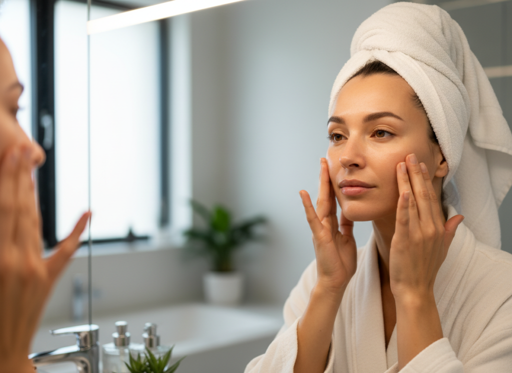 woman doing facial massage technique