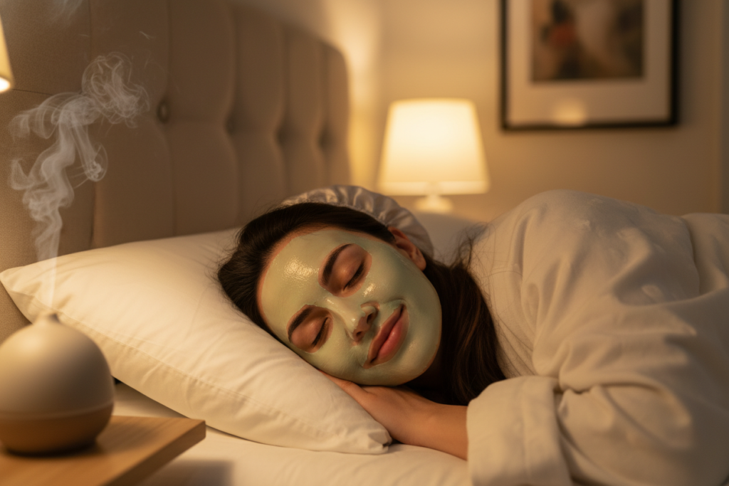 woman sleeping peacefully with overnight mask on face